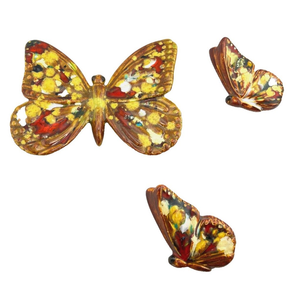 Vtg 3pc Handmade Painted Ceramic Butterflies Wall Decor Art Pottery Small 5" 3"